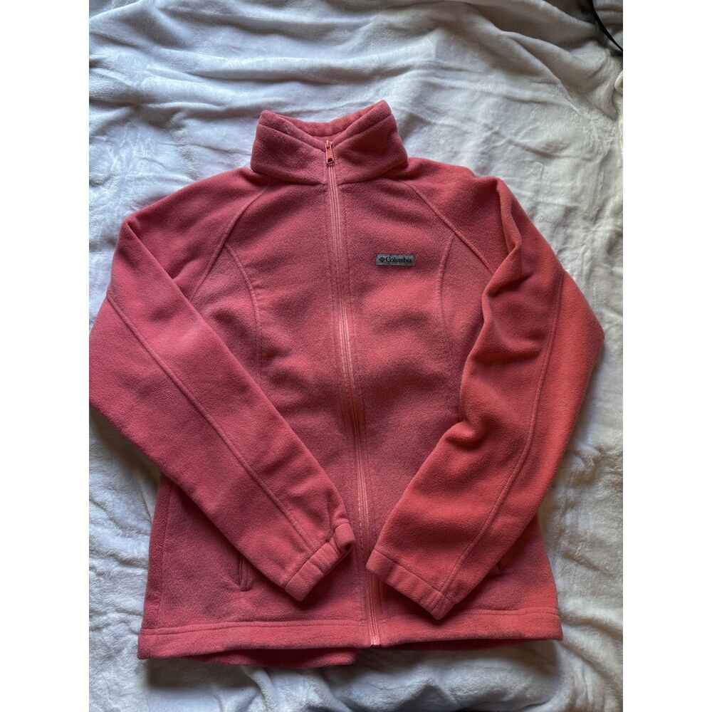 Columbia Womens L Pink Coral Full Zip Fleece Jacket Long Sleeve Outdoor